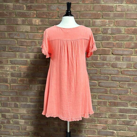 Umgee Coral Short Flutter Sleeve Linen Blend Dress Size Medium NEW - Picture 4 of 6